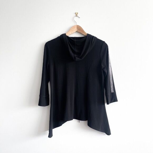 Joseph Ribkoff Women's Hoodie Crystal Rhinestones Zip Up Stretch Black Size 8 - Picture 2 of 7